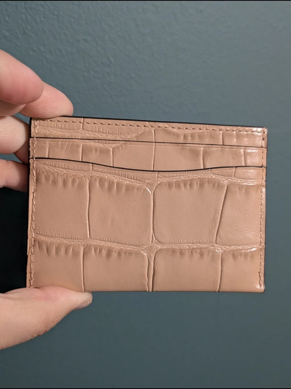 Coach Pebble Leather Croc-Embossed Card Case in Tan